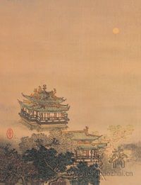 1954年荣宝斋成功印制了清代王云的绢本山水《月夜楼阁》