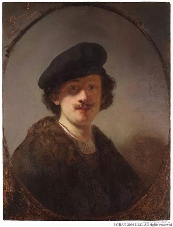 伦勃朗•范•莱茵《双眼被阴影覆盖的自画像》（Self-Portrait with Shaded Eyes），1634年，木板油画，